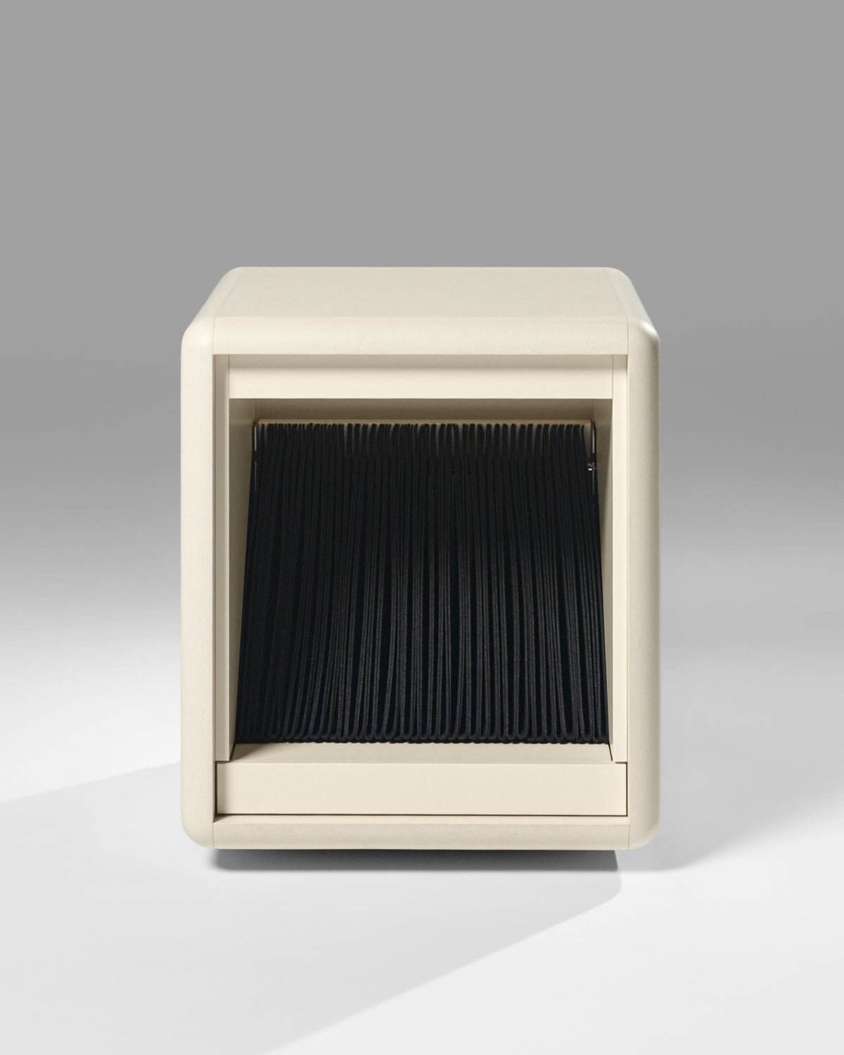 Bloom vinyl module in White Pearl, front view, empty, drawer closed — Groovaly