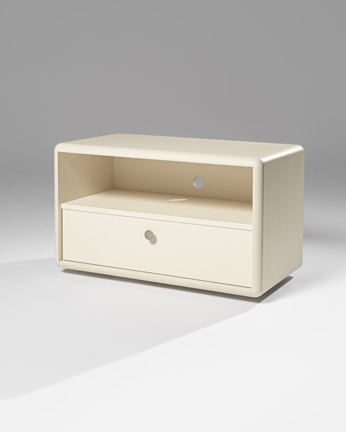 Chest 7-inch singles module in White Pearl, three-quarter view, drawer closed — Groovaly