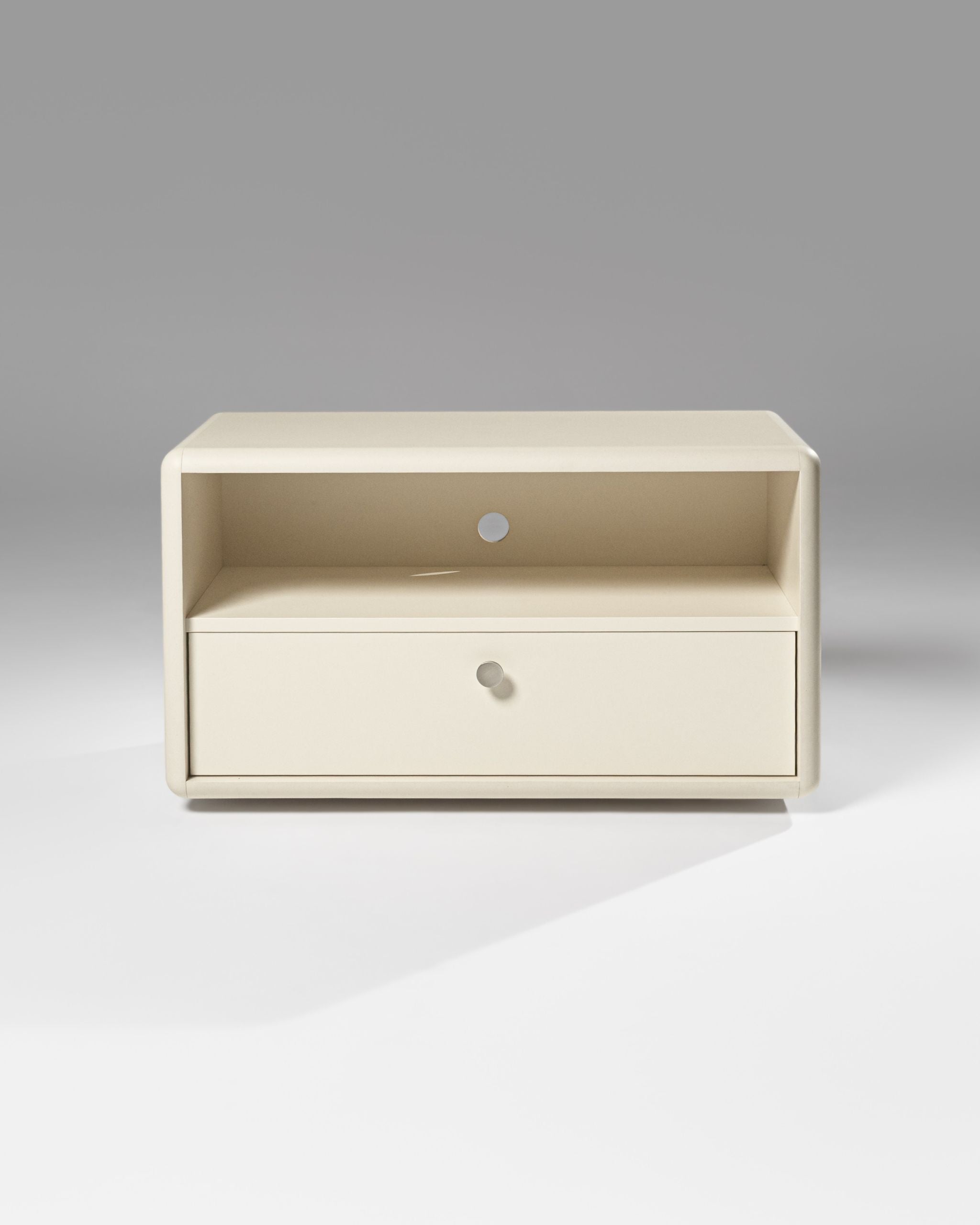 Chest 7-inch singles module in White Pearl, front view, empty, drawer closed — Groovaly