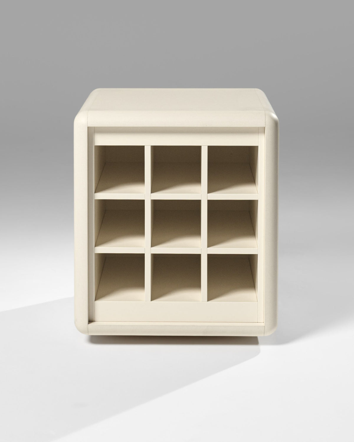 Grid wine module in White Pearl, front view, nine empty bottle compartments — Groovaly
