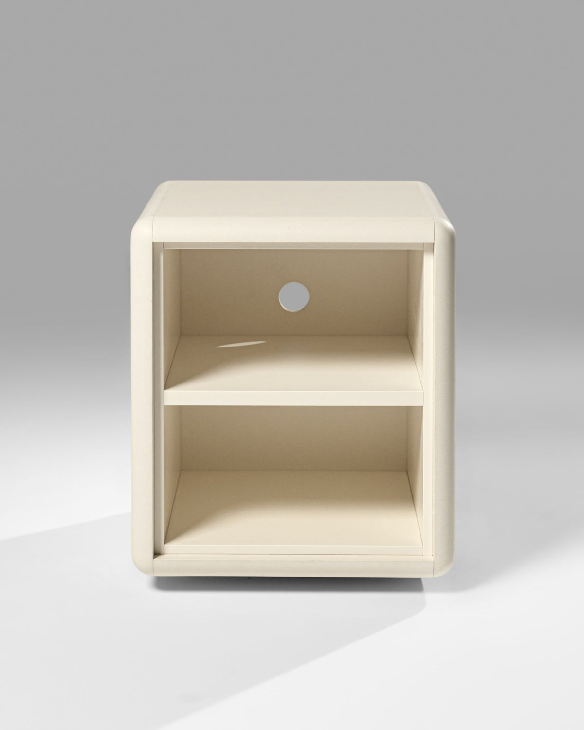 Split two-level module in White Pearl, front view, two empty open compartments — Groovaly