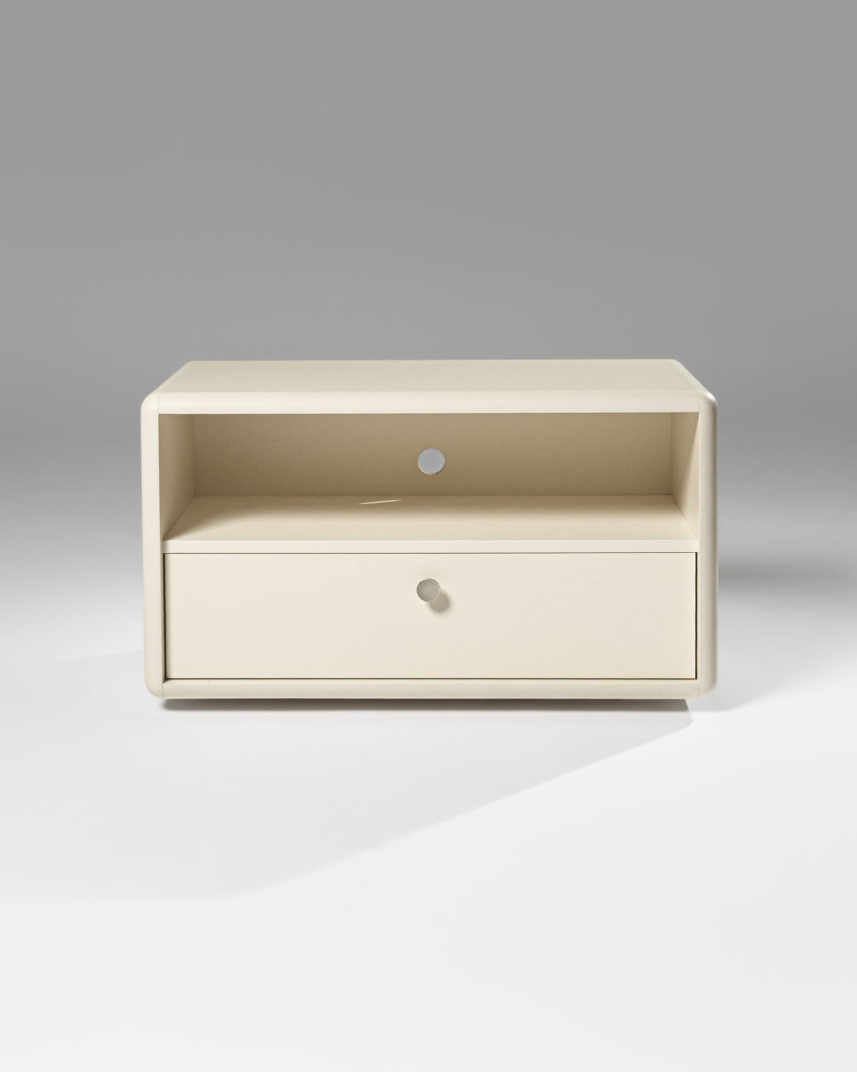 Chest 7-inch singles module in White Pearl, front view, empty, drawer closed — Groovaly