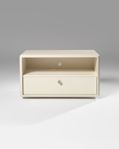 Chest 7-inch singles module in White Pearl, front view, empty, drawer closed — Groovaly