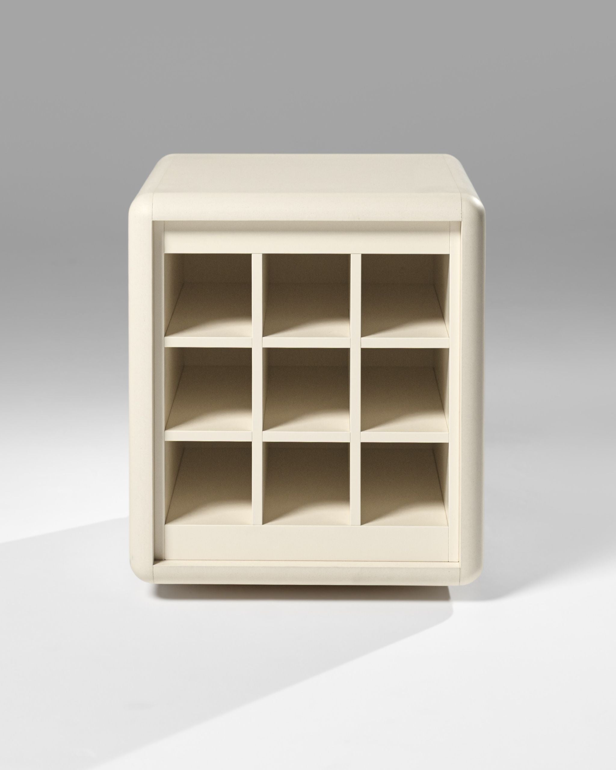 Grid wine module in White Pearl, front view, nine empty bottle compartments — Groovaly
