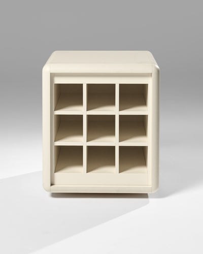 Grid wine module in White Pearl, front view, nine empty bottle compartments — Groovaly