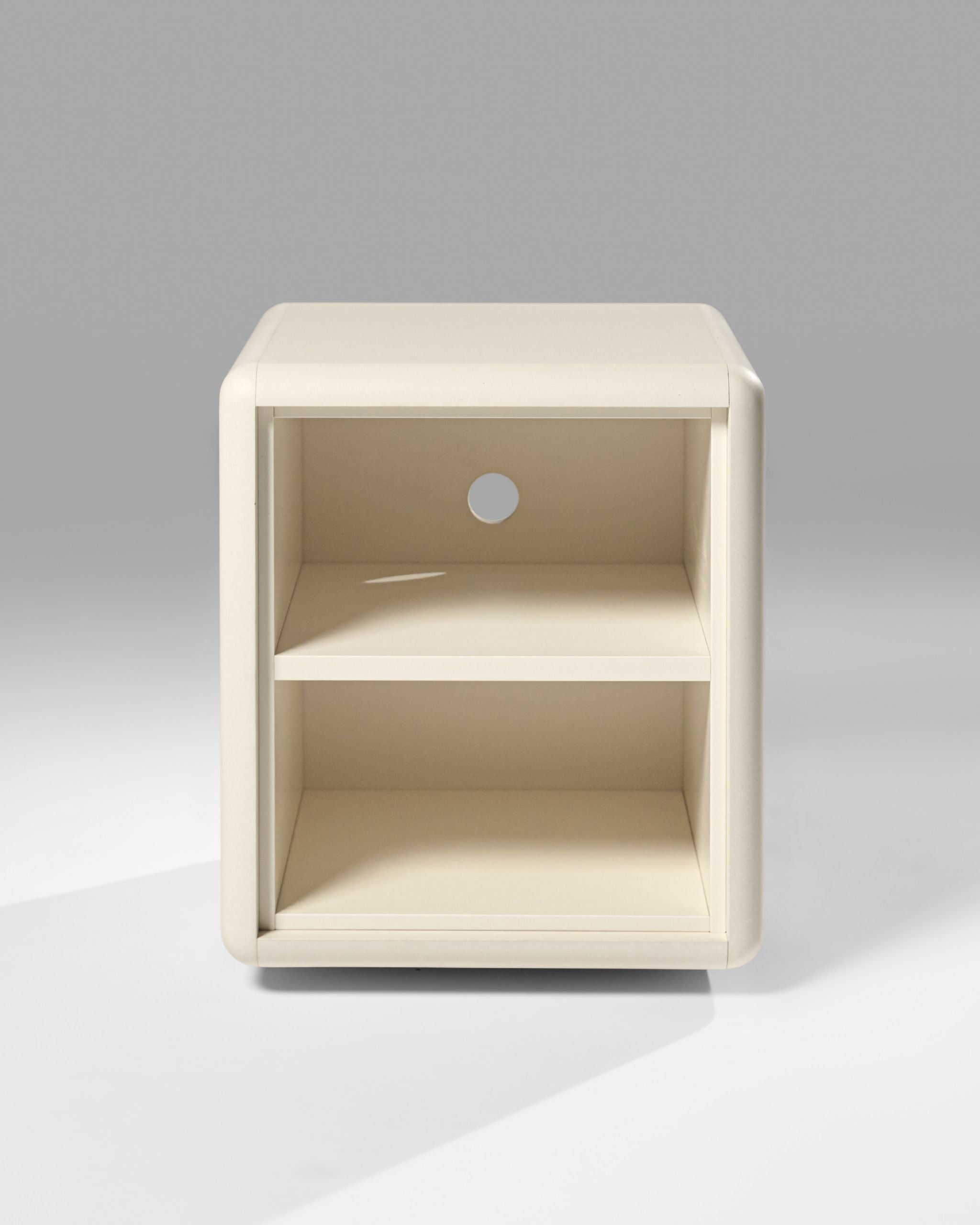 Split two-level module in White Pearl, front view, two empty open compartments — Groovaly