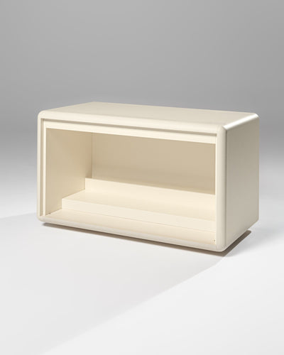 Tilt wide vinyl module in White Pearl, three-quarter view, empty — Groovaly